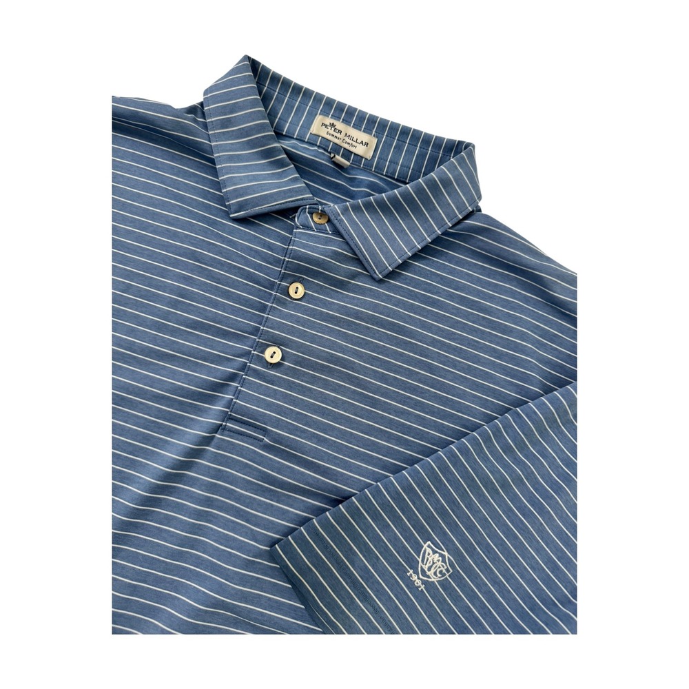 Peter‎ Millar Summer Comfort Polo Shirt Striped Blue Golf Sleeve Embroidered XL
